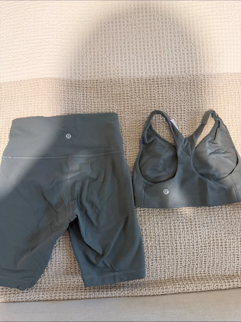 Green High-Waist Bike Shorts and Sports Bra Set